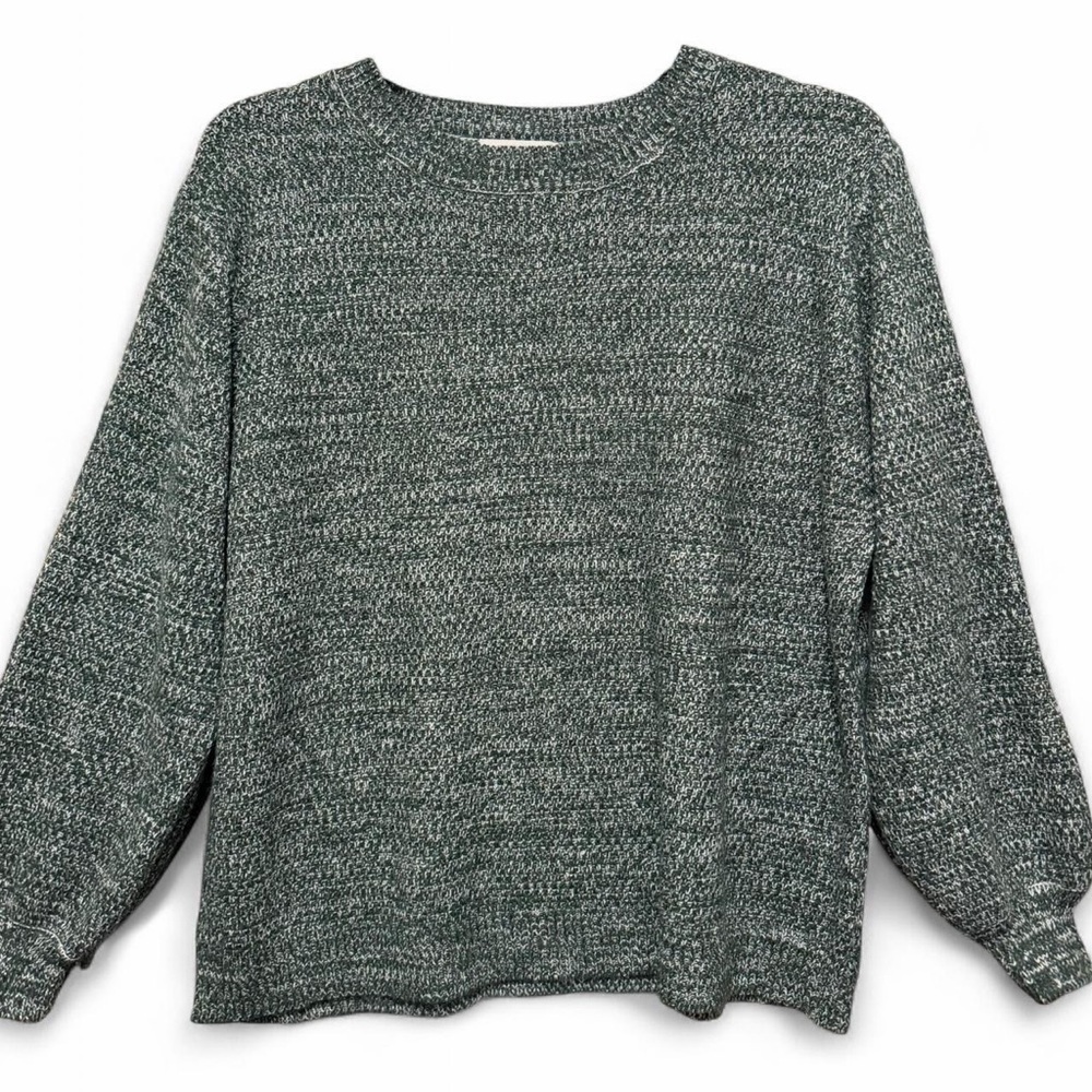 Zenana Outfitters Green and White Marled Knit Sweater